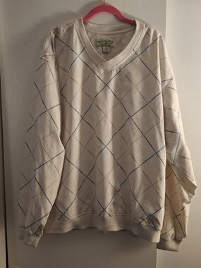 Boca Classics Men's V-Neck Argyle Pullover - Cream with Navy & Tan